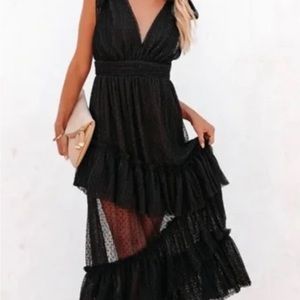 VICI Carrie In Paris Tiered Tulle Midi Dress - Black - Medium Worn 1x